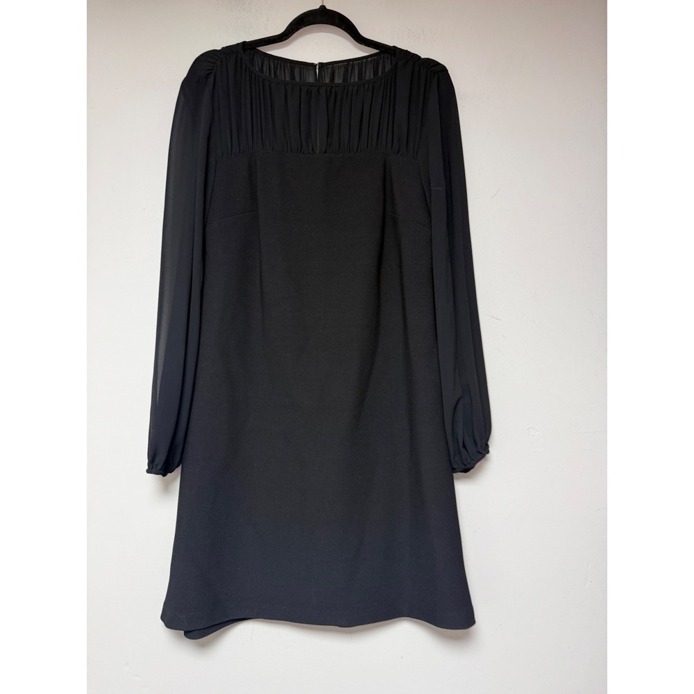 Taylor Black Sheath Dress Long Sleeve Sheer Yoke Pleated Neckline Size 8